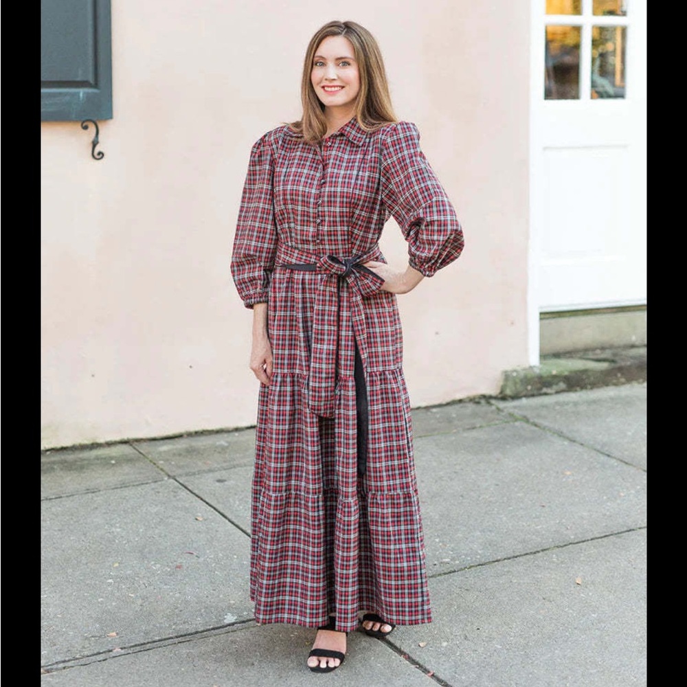 Victoria Dunn Red Plaid Maxi Dress